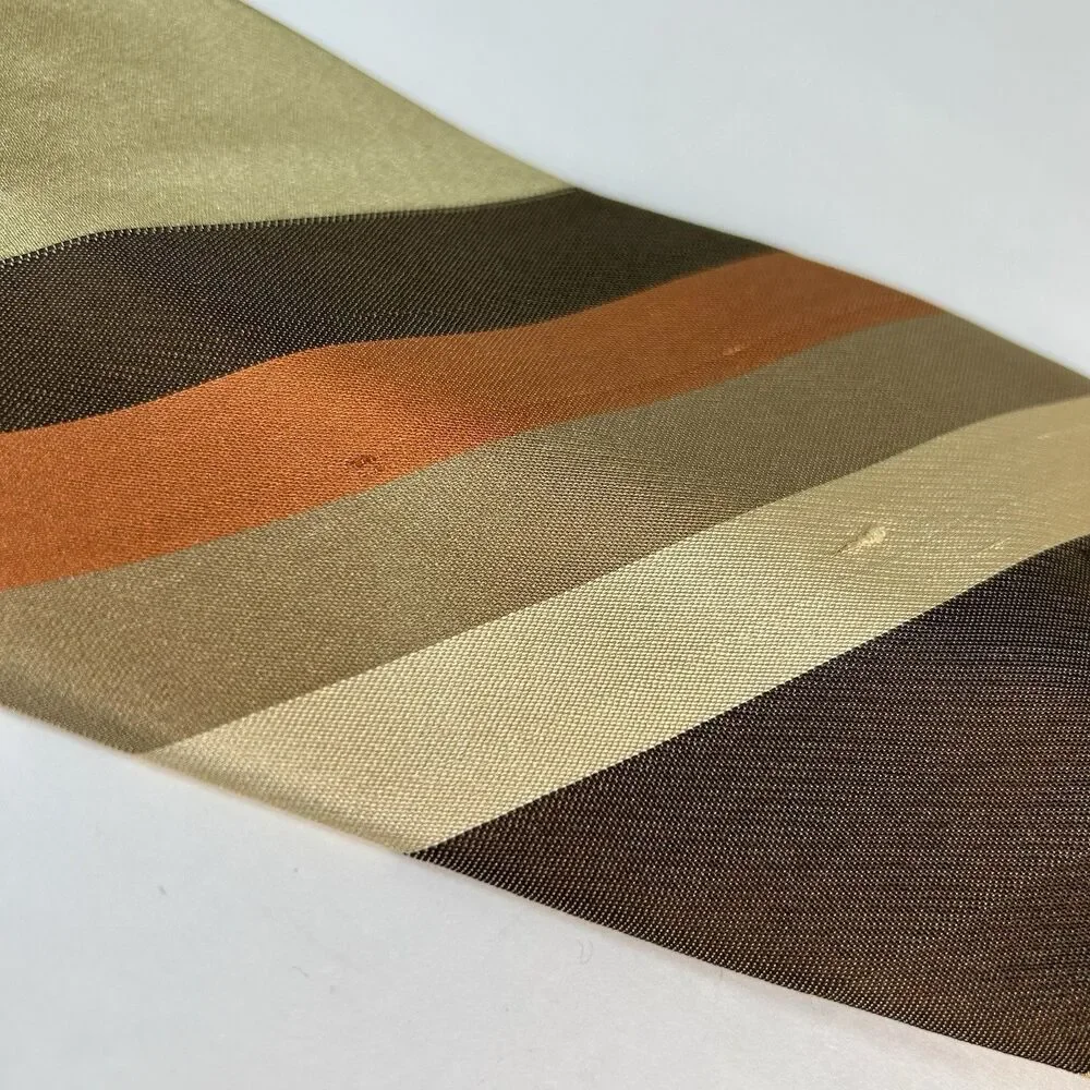 Countess Mara Men’s Tan Brown Olive Burnt Orange Stripe 100% Silk Vintage Tie